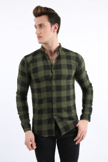 Büyük Kare Likralı Haki Gömlek