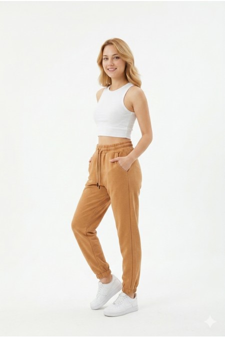 Kadın İki İplik Lastik Paçalı Rahat Kesim Cepli Günlük Spor Alt Eşofman