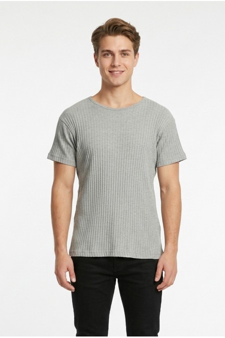 Erkek Fitilli Kumaş Bisiklet Yaka Slim Fit Esnek Kısa Kollu Yazlık Tişört