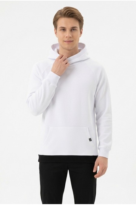 Erkek Üç İplik Şardonlu Kumaş Kapşonlu Kanguru Cepli Alttan Çıkmalı  Günlük Sweatshirt