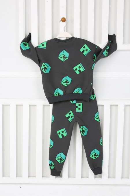 Üç İplik Şardonlu Baskılı Antrasit Takım 