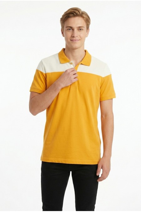 Erkek Omuz Panel Detaylı Polo Yaka Kısa Kollu Slim Fit Dokulu Örme Tişört