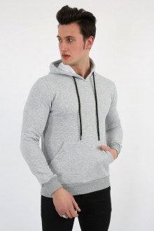 Üç İplik Şardonlu Kapşonlu Düz Erkek Günlük Sweatshirt