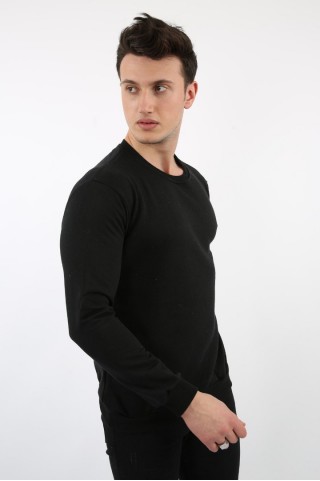 Düz O Yaka Siyah Sweat