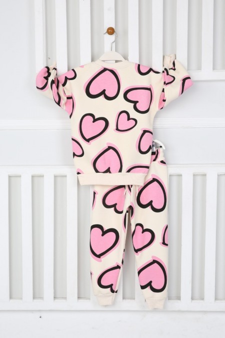 Üç İplik Şardonlu Baskılı Pembe Takım 