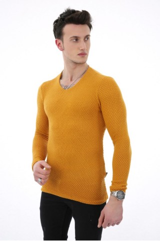 Düz V Yaka Sarı Kazak