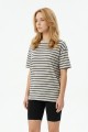 Kadın Yatay Çizgili Bisiklet Yaka Slim Fit Pamuklu Kısa Kollu Yazlık Tişört