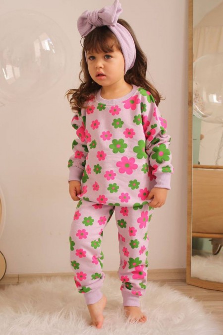 Üç İplik Şardonlu Baskılı Lila Takım 