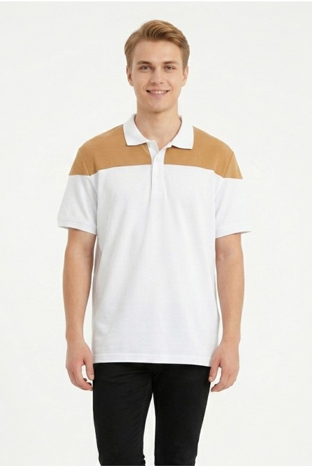 Erkek Omuz Panel Detaylı Polo Yaka Kısa Kollu Slim Fit Dokulu Örme Tişört