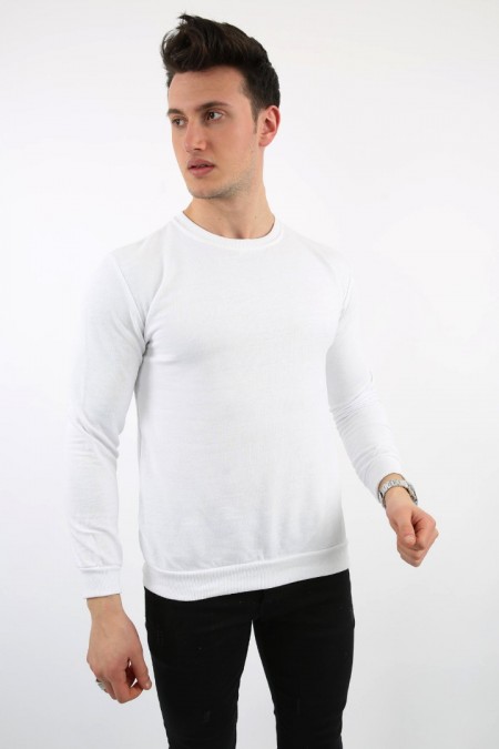 İki İplik Düz Sıfır Yaka Erkek Günlük Sweatshirt