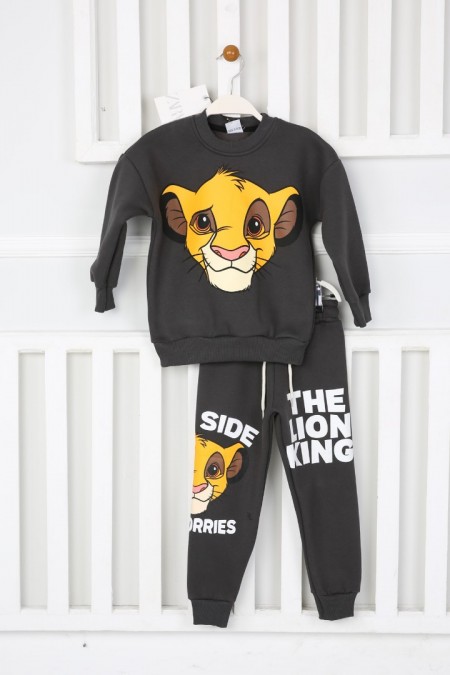 Üç İplik Şardonlu Baskılı Antrasit Takım 