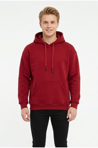 Üç İplik Şardonlu Kapşonlu Düz Erkek Günlük Sweatshirt