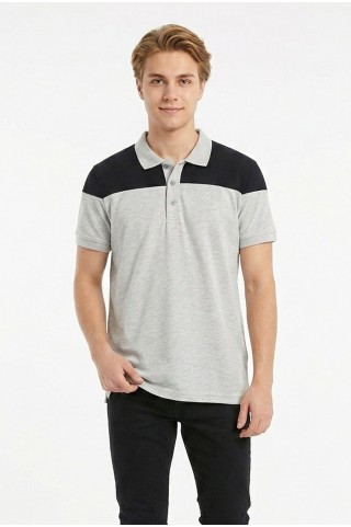 Erkek Omuz Panel Detaylı Polo Yaka Kısa Kollu Slim Fit Dokulu Örme Tişört
