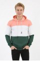 Erkek Üç İplik Şardonlu Kapüşonlu Parçalı Kanguru Cepli Günlük Sweatshirt