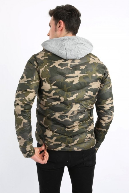 Kamuflaj Desenli Spor Erkek Günlük Şişme Mont