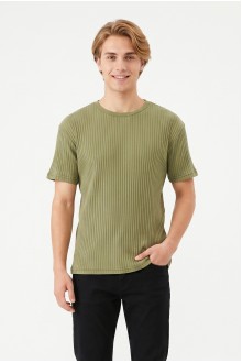 Erkek Fitilli Kumaş Bisiklet Yaka Slim Fit Esnek Kısa Kollu Yazlık Tişört