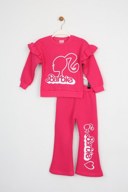 Üç İplik Şardonlu Pamuk Kumaş Baskılı Fuşya Takım