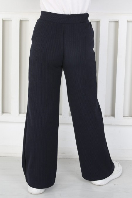 Bol Paça Birinci Kalite Fitilli Kumaş Lacivert Kız Çocuk Günlük Tayt