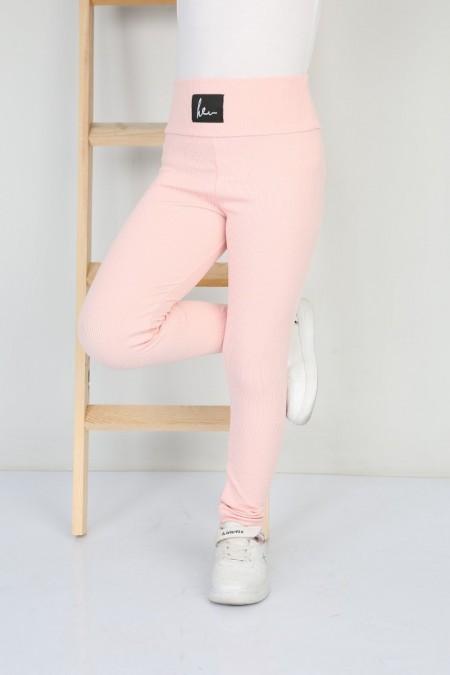 Şardonlu Fitilli Kumaş Arma Detaylı Pudra Tayt