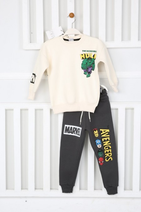 Üç İplik Şardonlu Arka Baskılı Krem Takım 