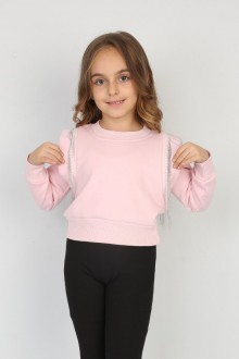 Üç İplik Şardonlu Pamuk Kumaş Pembe Crop Sweat 