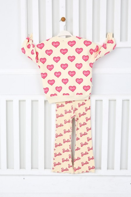 Üç İplik Şardonlu Baskılı Pembe Takım 