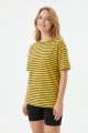 Kadın Yatay Çizgili Bisiklet Yaka Slim Fit Pamuklu Kısa Kollu Yazlık Tişört