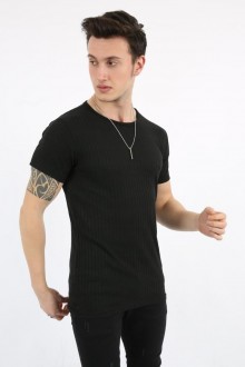 Fitili Sıfır Yaka Siyah Tişört