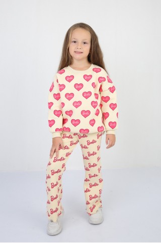 Üç İplik Şardonlu Baskılı Pembe Takım 