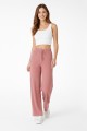 Kadın Pembe Yüksek Bel Fitilli Örme Bağcıklı Esnek Likralı Geniş Paça Pantolon