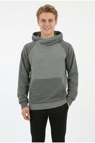 Erkek Üç İplik Şardonlu Kumaş Kapşonlu Kanguru Cepli Alttan Çıkmalı  Günlük Sweatshirt