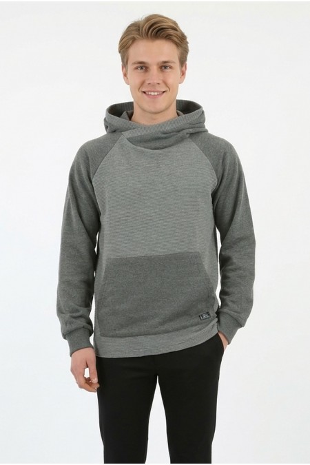 Erkek Üç İplik Şardonlu Kumaş Kapşonlu Kanguru Cepli Alttan Çıkmalı  Günlük Sweatshirt