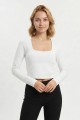 Kadın Kare Yaka Esnek Likralı Uzun Kollu Crop Bluz