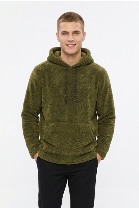 Erkek Kapüşonlu Kanguru Cepli Günlük Pelüş Sweatshirt