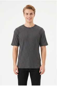 Erkek Fitilli Kumaş Bisiklet Yaka Slim Fit Esnek Kısa Kollu Yazlık Tişört