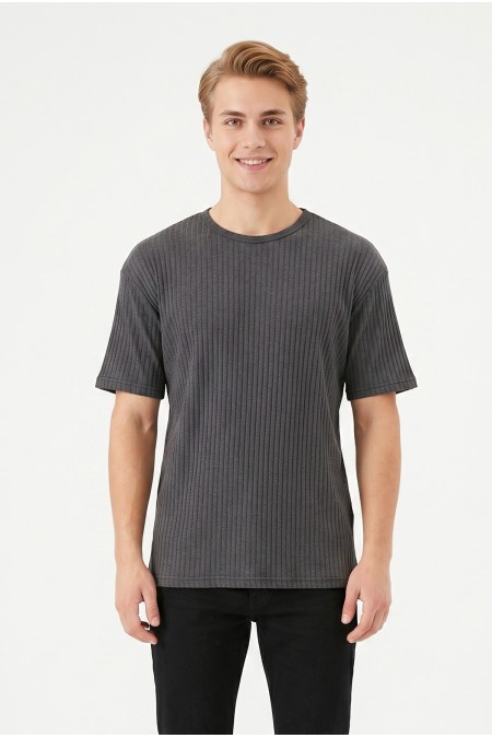 Erkek Fitilli Kumaş Bisiklet Yaka Slim Fit Esnek Kısa Kollu Yazlık Tişört