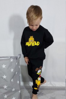 Üç İplik Şardonlu Baskılı Siyah Takım 