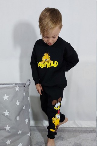 Üç İplik Şardonlu Baskılı Siyah Takım 