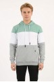 Erkek Üç İplik Şardonlu Kapüşonlu Parçalı Kanguru Cepli Günlük Sweatshirt