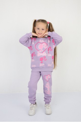 Üç İplik Şardonlu Baskılı Lila Takım 