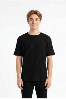 Erkek Fitilli Kumaş Bisiklet Yaka Slim Fit Esnek Kısa Kollu Yazlık Tişört
