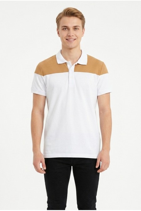 Erkek Omuz Panel Detaylı Polo Yaka Kısa Kollu Slim Fit Dokulu Örme Tişört