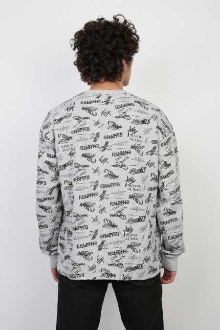 İki İplik Yazı Baskılı Oversize Erkek Günlük Sweatshirt