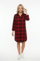 Kadın Kırmızı Siyah Ekose Desenli Düğmeli Uzun Kollu Pamuklu Gömlek Tunik Elbise