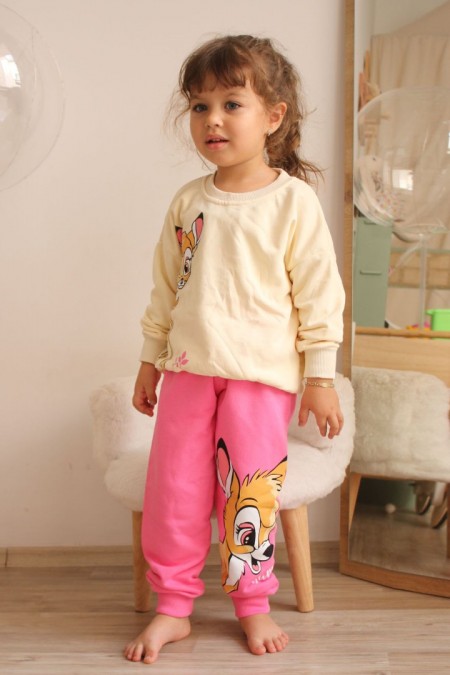 Üç İplik Şardonlu Baskılı Pembe Takım 