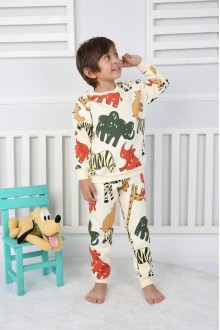 Üç İplik Şardonlu Fil Baskılı Erkek Çocuk Günlük Takım