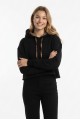 Kadın Leopar Detaylı Kapüşonlu Crop Oversize Kalın Sweatshirt