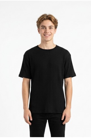 Erkek Fitilli Kumaş Bisiklet Yaka Slim Fit Esnek Kısa Kollu Yazlık Tişört