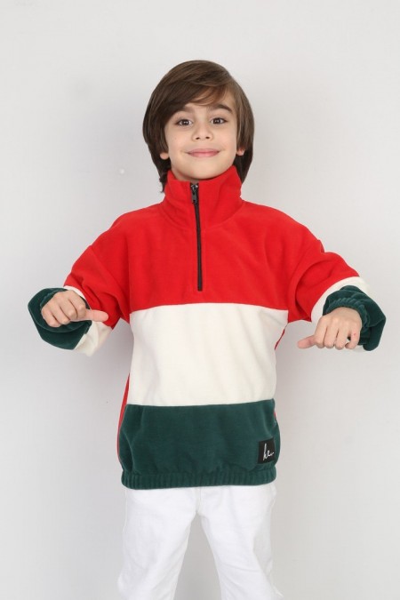 Full Polar Kumaş Yarım Fermuarlı Garnili Erkek Çocuk Günlük Sweatshirt