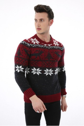 Kar Desenli Bordo Kazak